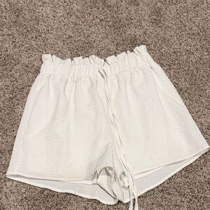 High Waist White Ruffle Shorts